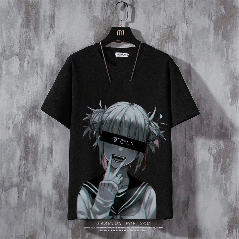 Camiseta retrô de rua anime masculina, camiseta de manga curta masculina, blusa casual estampada em 3D, verão, respirável, roupa solta