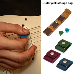 Guitar Pick Case 3 Slots Pick Holder Bag Faux Leather Guitar Pick Storage Pouch with Snap Closure for Guitar Lovers Accessories