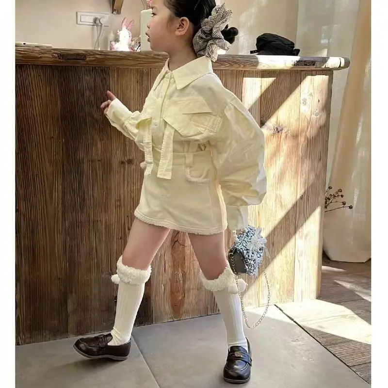 

Girl's Spring Dress Set 2025 New Style Girl's Spring and Autumn Shirt Skirt Fashionable and Stylish Two piece Set