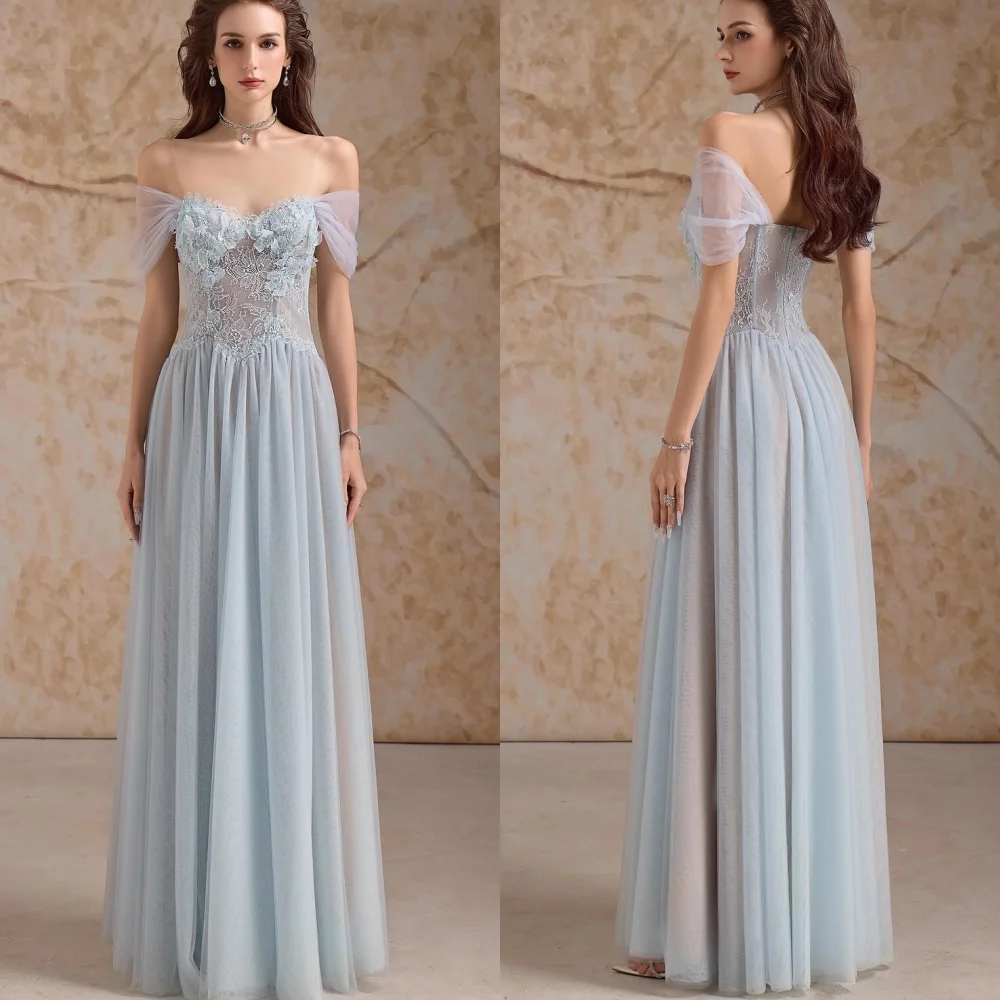 

Customized Luxury Off the Shoulder Sleeveless Evening Dress Temperament Flowers Homecoming Dresses Delicate Tulle Prom Gowns