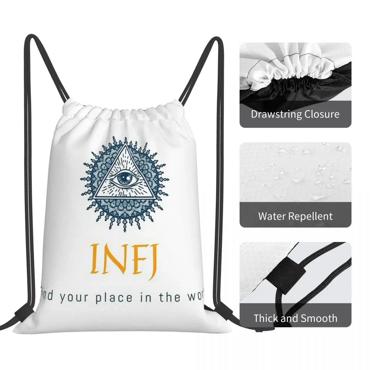 INFJ-Sacos de cordão para homens e mulheres, bolso, bolsa esportiva, bolsa para estudantes, encontre o seu lugar no mundo