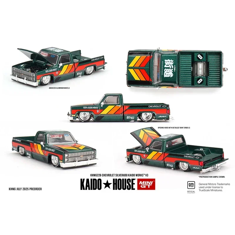 

Предпродажа KHMG 226 1:64 Chevrolet Silverado KAIDO WORKS V3, модель автомобиля с открывающимся капюшоном, литой под давлением Kaido House MINIGT