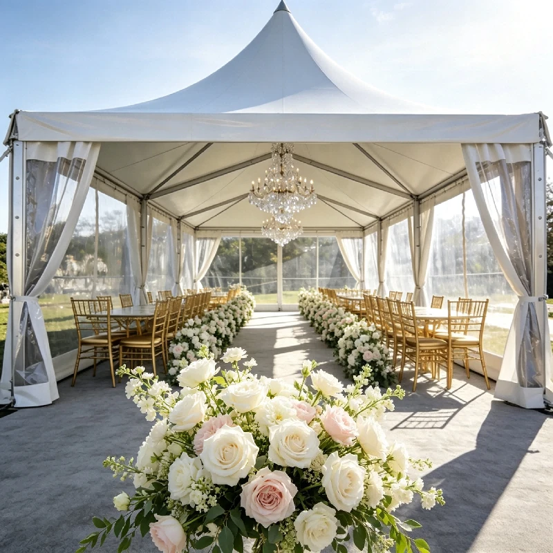 Custom‑Size White Peak Top Pagoda Canopy Tent With Four Leg Aluminum Frame Shelter For Wedding Trade Show Outdoor Activities