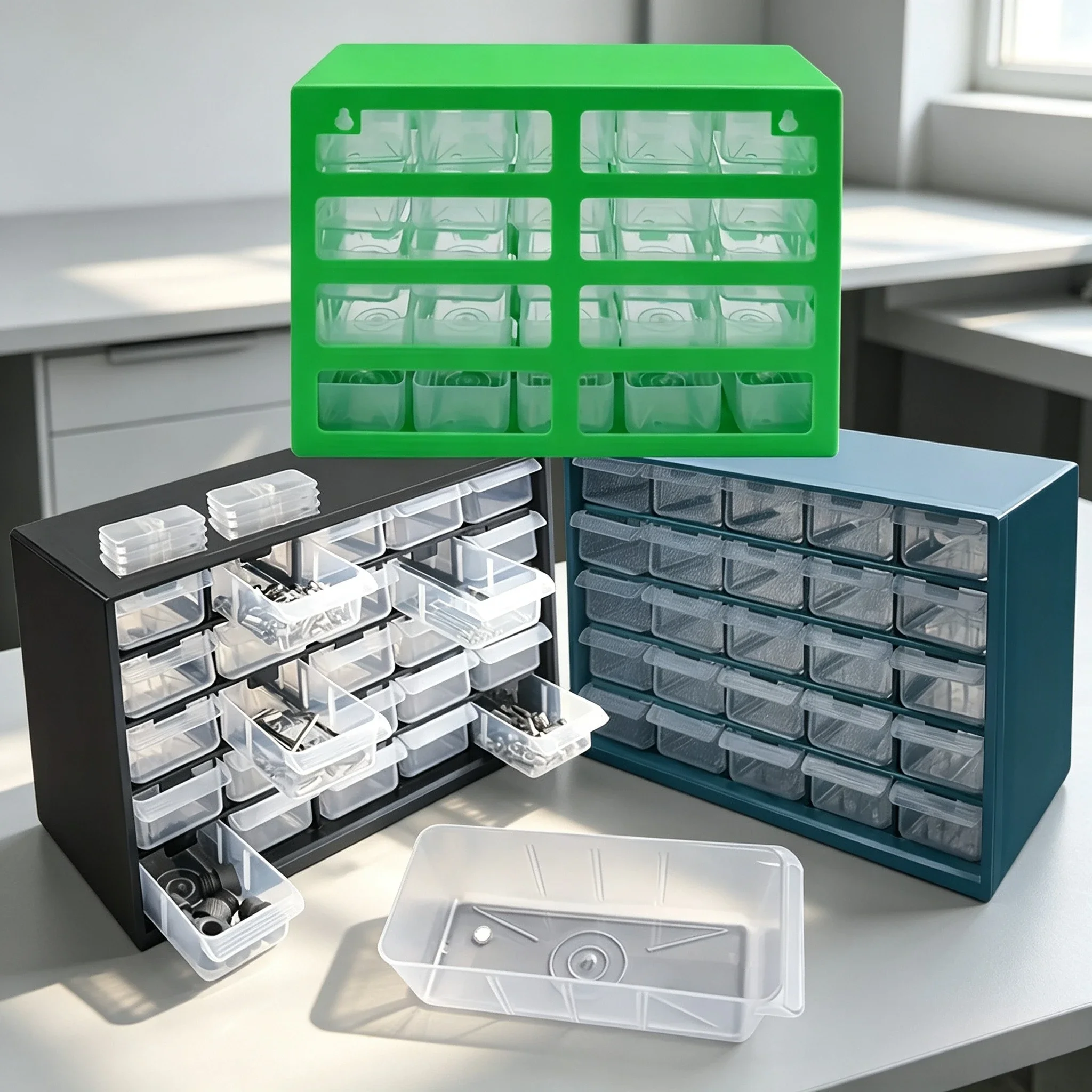 25 Drawer Wall Mount Parts Storage Cabinet, Plastic Component Organizer Box for Screws, Nuts, Hardware and Electronic Components