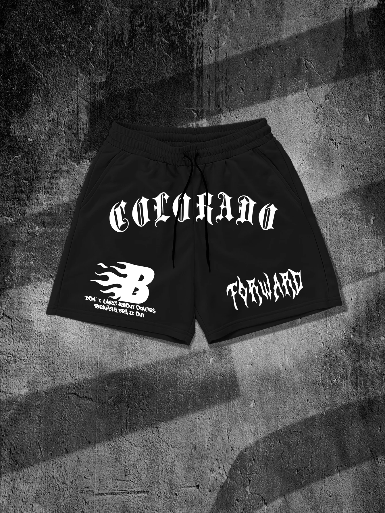 

Men's Colorado Flame Letter Graphic Shorts Gothic Streetwear Drawstring Summer Casual Sports Short Pants