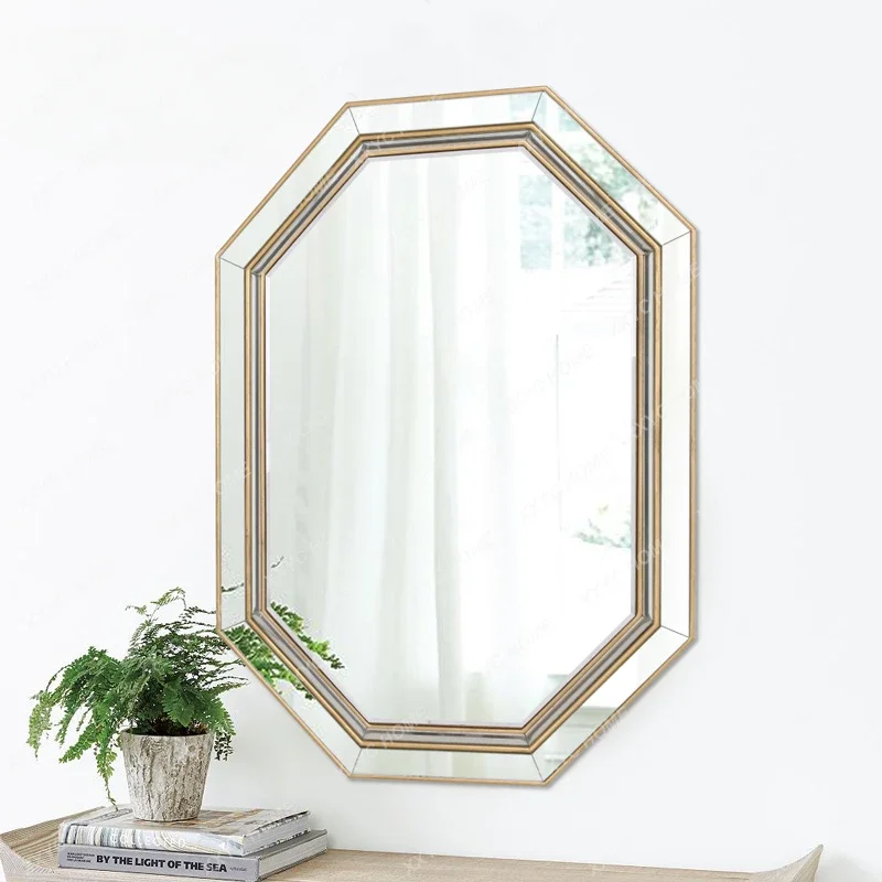 Three-Dimensional Hallway Decorative Mirror Golden Wall Hanging Dressing Mirror Bathroom Mirror