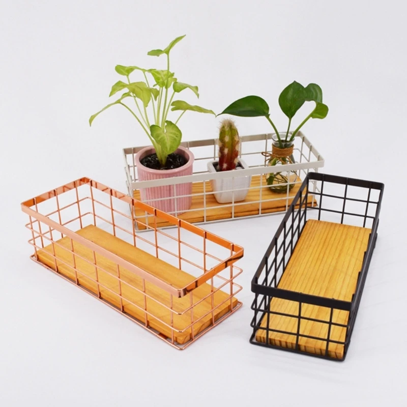 Metal Wire Storage Basket,Wood Base Storage Organizer Bin Basket for Kitchen Cabinets,Bathroom,Garage,Laundry Room