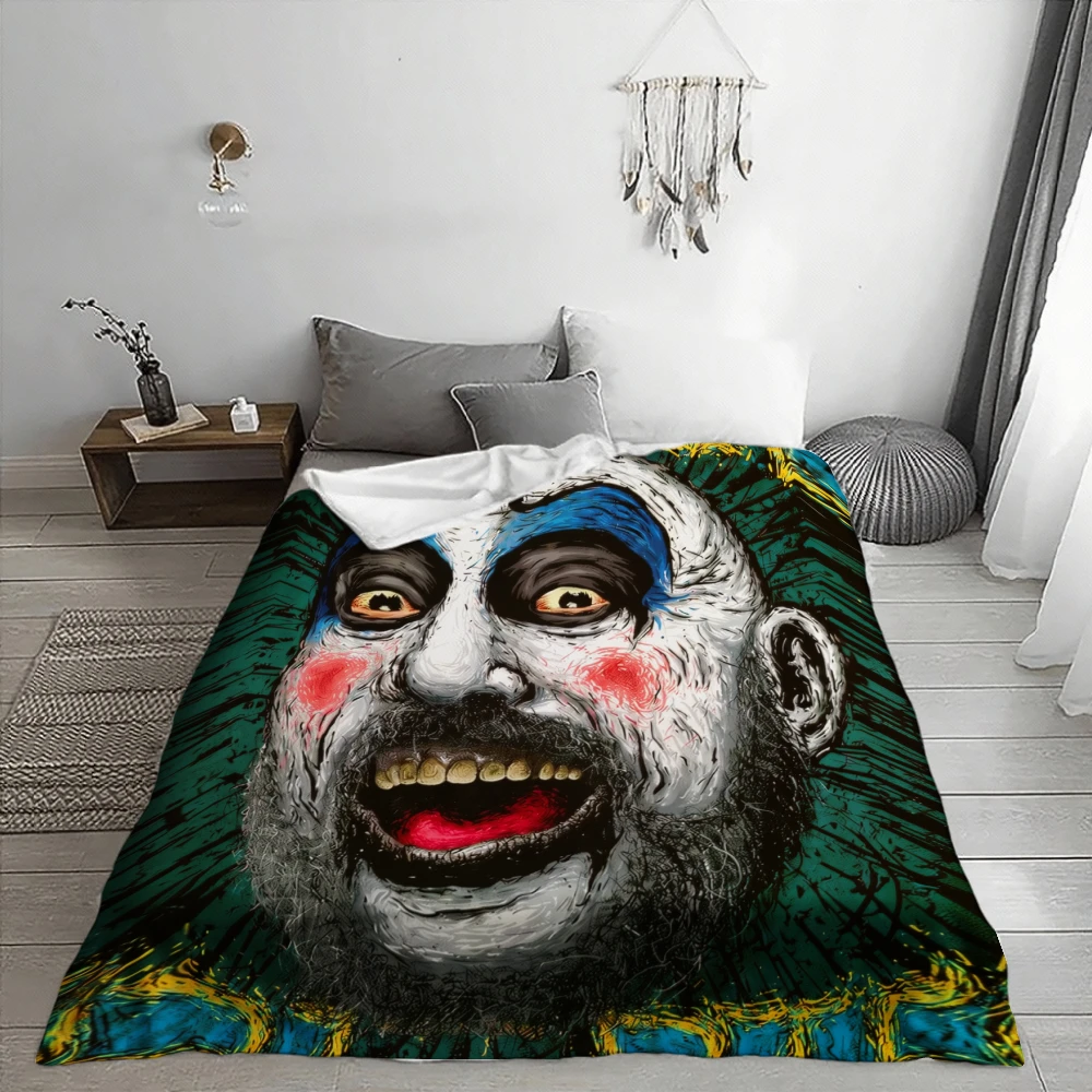 Oversized Pop Art Graphic Novelty Clown Mask Face Throw Blanket Cozy Decor for Sofa Bedroom Gothic Halloween Gift