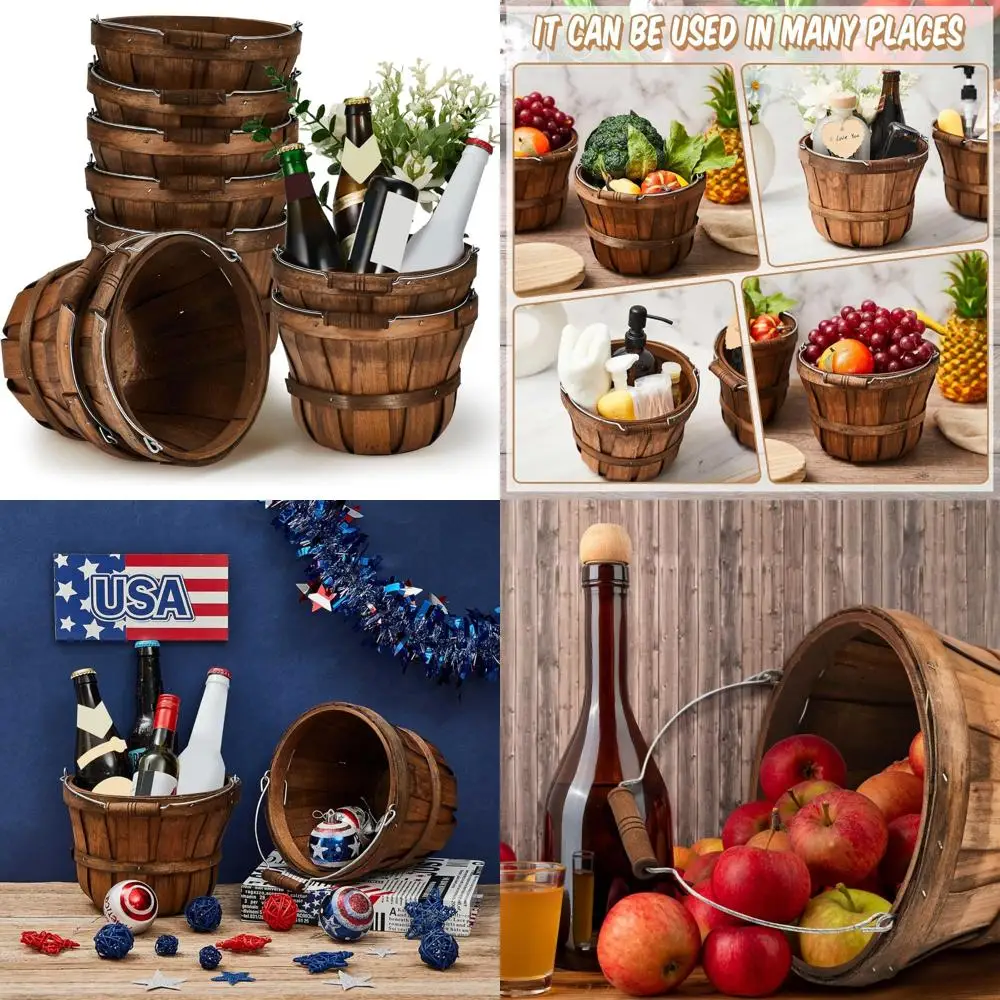 

Round Wooden Baskets Set of 10, 5.9 x 7.5 inches, Portable Easter Wood Fruit Buckets with Handles, Ideal for Garden Harvest, Fru