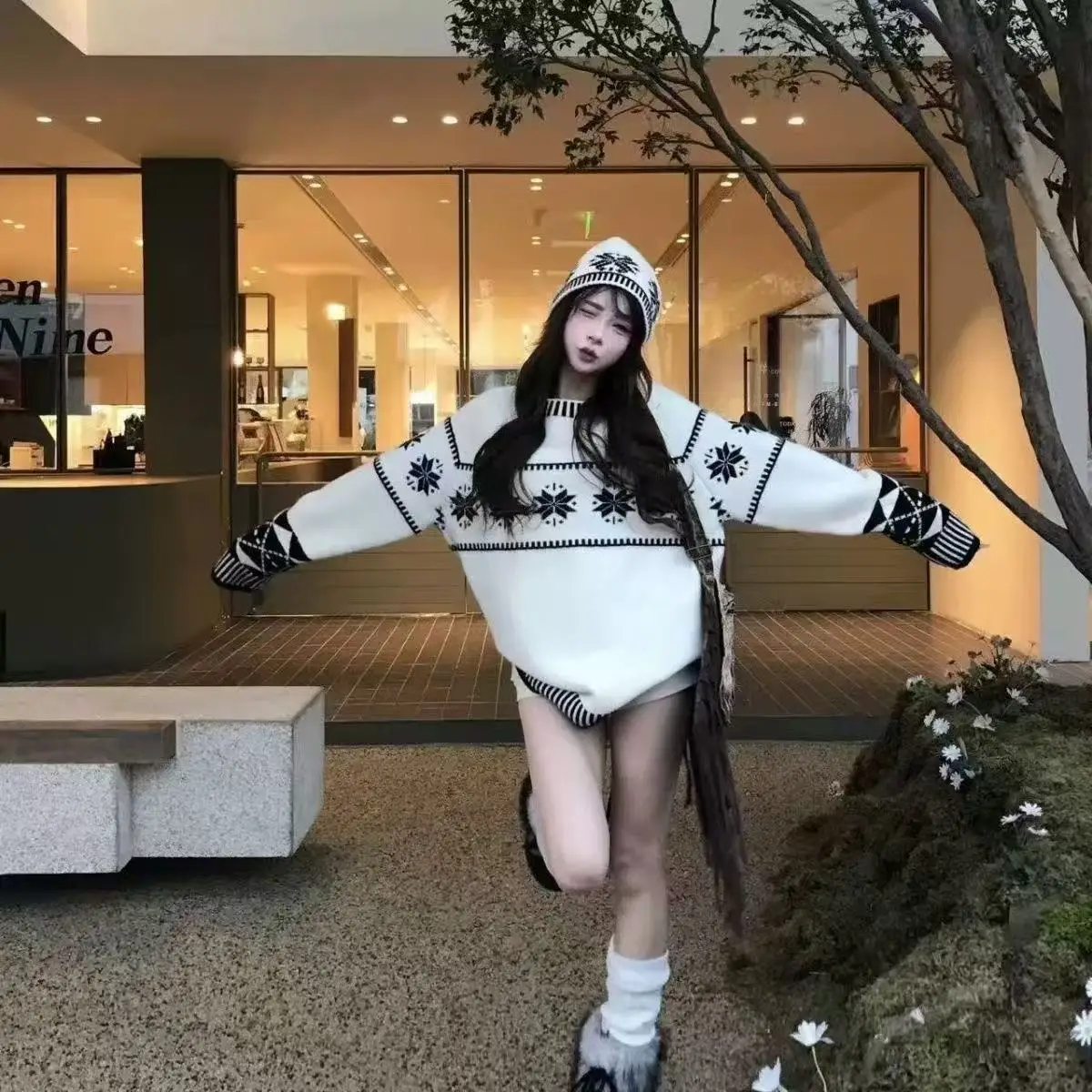 

Свитера для пар, осень-зима 2022, новинка средней длины, вязаный свободный винтажный ленивый топ, теплый дышащий длинный све, круглый Ne