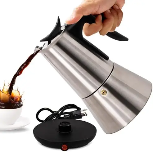 

6-Cup Electric Moka Pot | Stainless Steel Espresso Maker with Detachable Base | Perfect for Home & Café