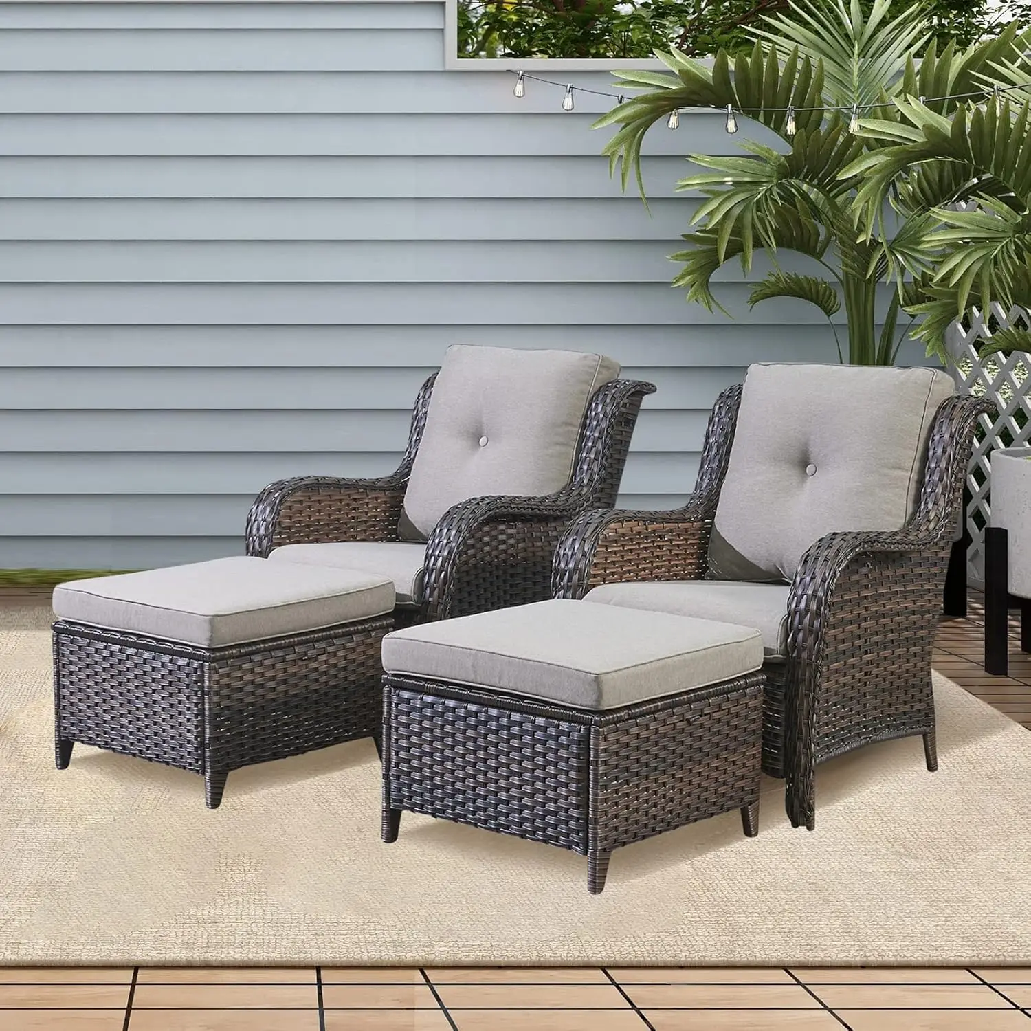 u*-Wicker Patio Furniture Set - 4 Piece Rattan Outdoor Patio Conversation Sets With 2 Wicker Chairs And 2 Wicker, Customized