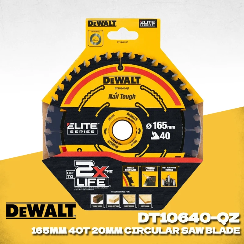 DEWALT DT10640 Circular Saw Blad 2X 165MM*20MM*40T Multifunctional Resistant Carbide Quick Smooth Cutting Disc Tool Accessories