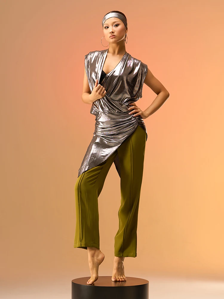 Original Design Latin Dance Women's Practice Suit Top orm Size Multicolor Breathable Sl Splicing V-ne mid Elastici