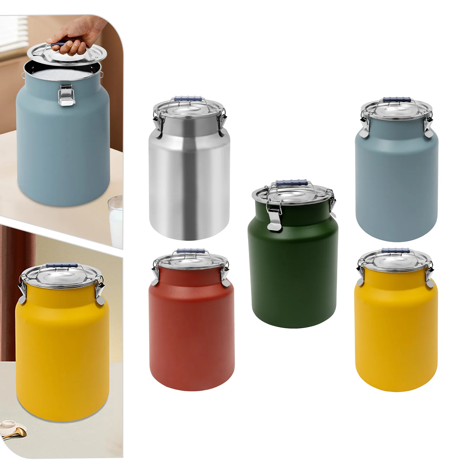 

Stainless Steel Airtight Canister 3.2Gal Canisters Container with Lids Locking Clamp, 12L Bucket Food Storage Containers