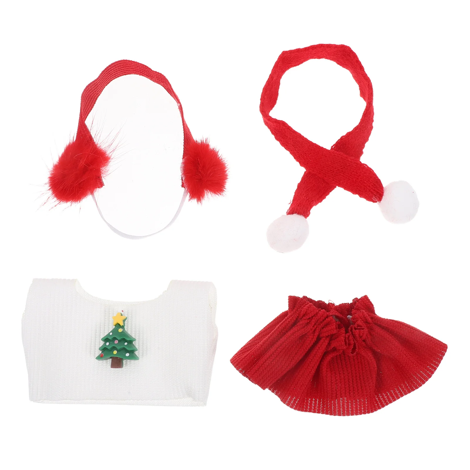 Kerstoutfitset Gebreide Kerstman Top Rok Sjaal Oorbeschermers Trui Vakantie Fantasiespel Kleding 1Set Kerstjurk