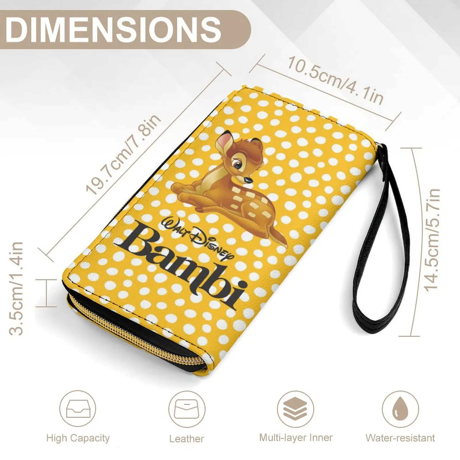 Bambi Leather Wallet Disney Licensed Customizable Personalized Design Your Pattern Portable Purse Double-sided Printing