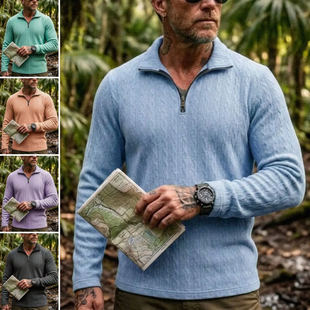 

2026 European-Style Men's Knitted Short-Zip Jacquard Sweatshirt, European And American Style Striped In-Stock Top