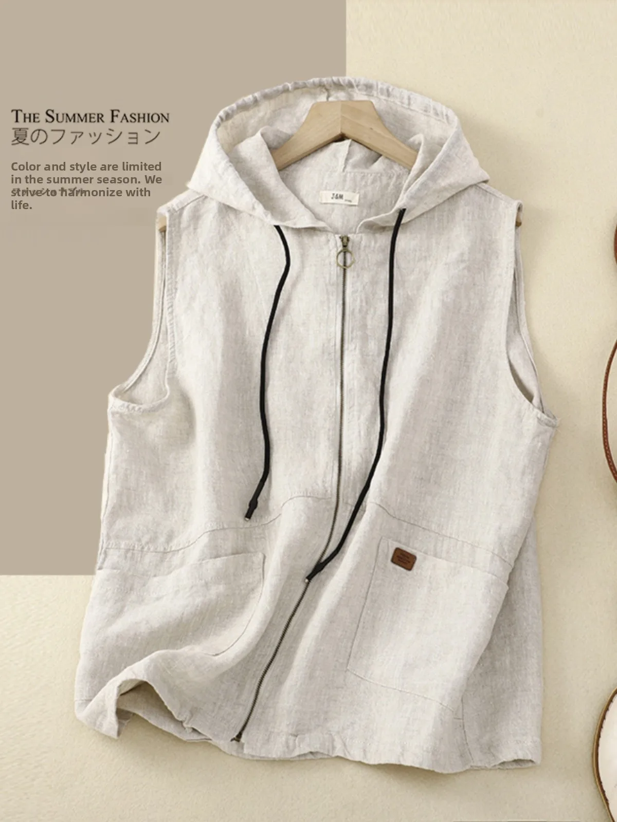 

Свободный женский жилет в стиле ретро в японском стиле с двойными шнурками, тонкий хлопковый льняной материал, застежка-молния