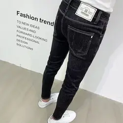 New Korean Style Slim Fit Black Jeans for Men with Embroidery Design Denim Pants for Casual and Luxury Clothing Stretch Trousers