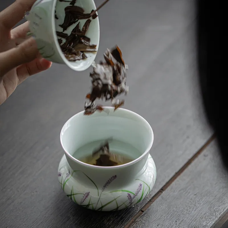 350ML Hand-painted Lavender Jianshui Small Tea Slag Bucket Waste Tea Water Antique Kung Fu Tea Set Accessories Tea Washing