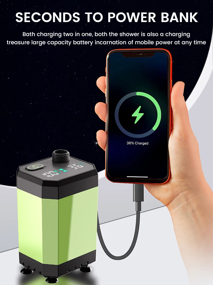 

Насос для душа для кемпинга, набор для душа на открытом воздухе, походный душ, полноэкранный интеллектуальный цифровой дисплей, регулируемый душевой комплект 6000 мАч