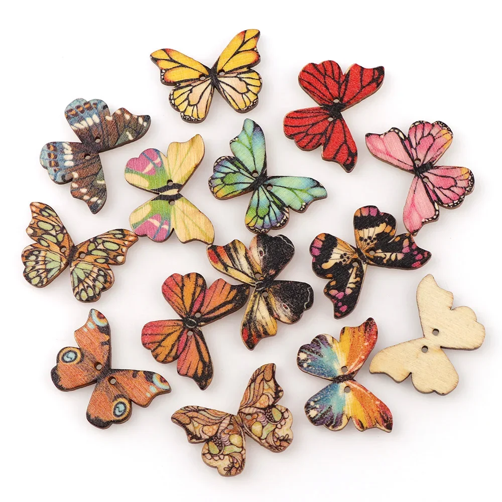 50pcs Butterfly Wooden Button Mix Color Christmas DIY Button Fit Sewing Buttons Crafts Scrapbooking Craft Accessories