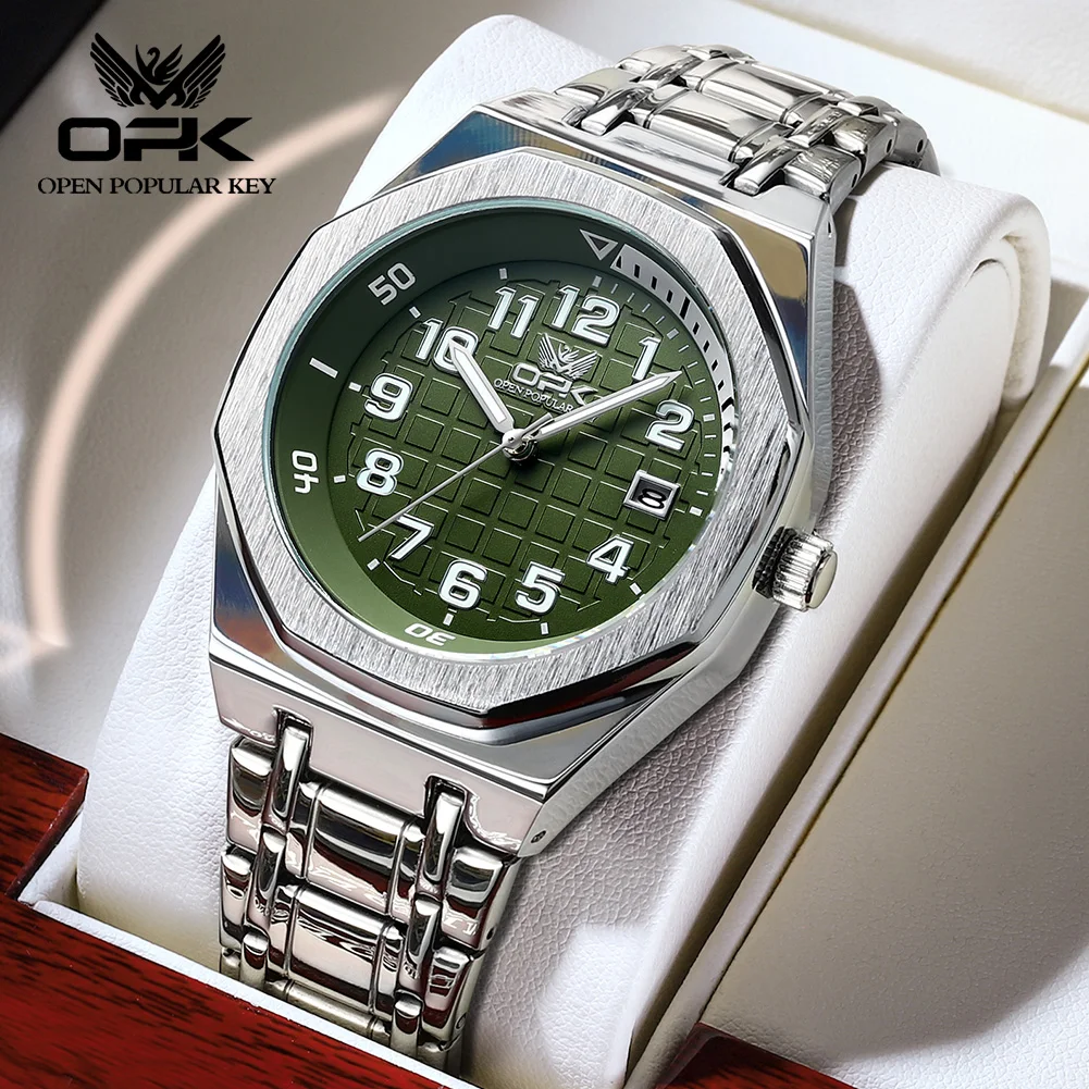 OPK Brand Original Fashion Casual Men\'s Watches Stainless Steel Strap Quartz Strap Calendar Waterproof Luminous Wristwatch