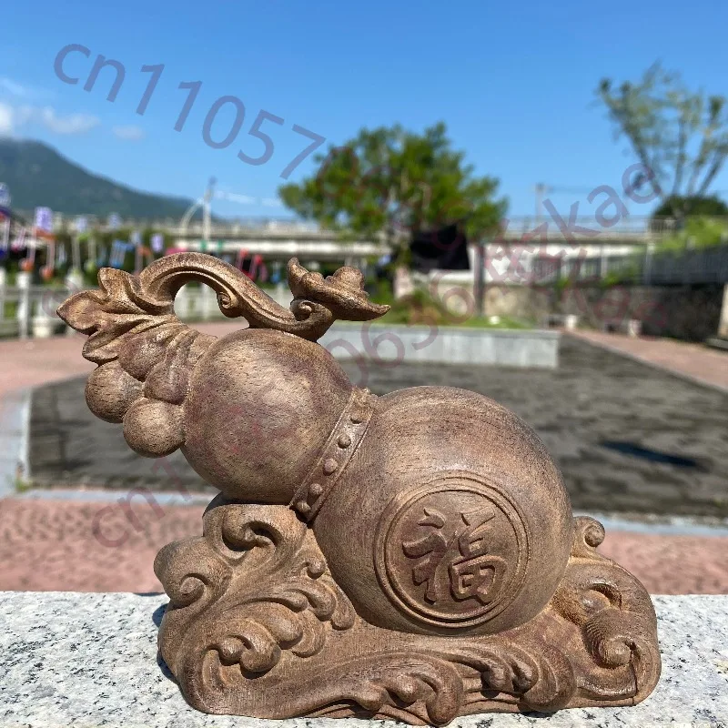 

Hand-Carved Agarwood Gourd Statue - 7.1"x5.5" Wooden Feng Shui Home Decor Ornament, Lucky Amulet Craft Gift