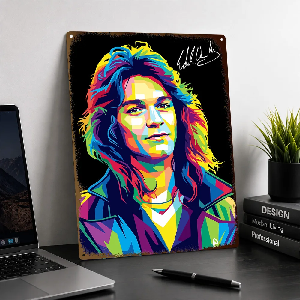 Eddie Van Halen Pop Portrait Printed Poster Customized Metal Sign Alternative Stage Design Wall Art Appeals To Band Collectors