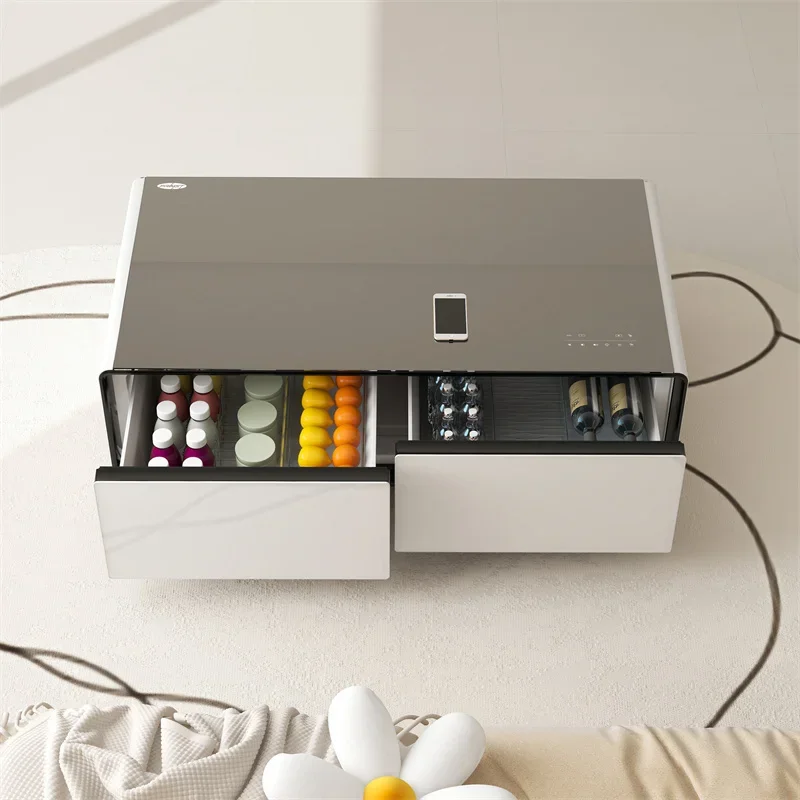 Coffee table, built-in refrigerator speaker socket LED light and smart furniture refrigerator table