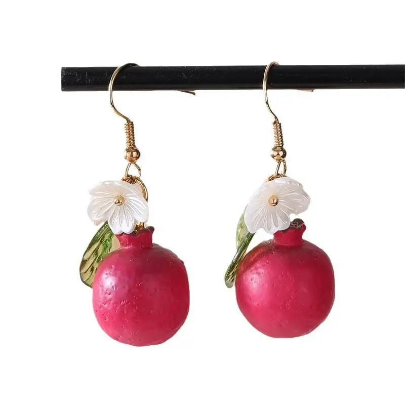 Niedliche Frucht-Blumen-Blatt-Ohrringe Blaubeere Zitrone Orange Traube Erdbeere Granatapfel Ohrringe Damen Modeschmuck Geschenke – Detail 6