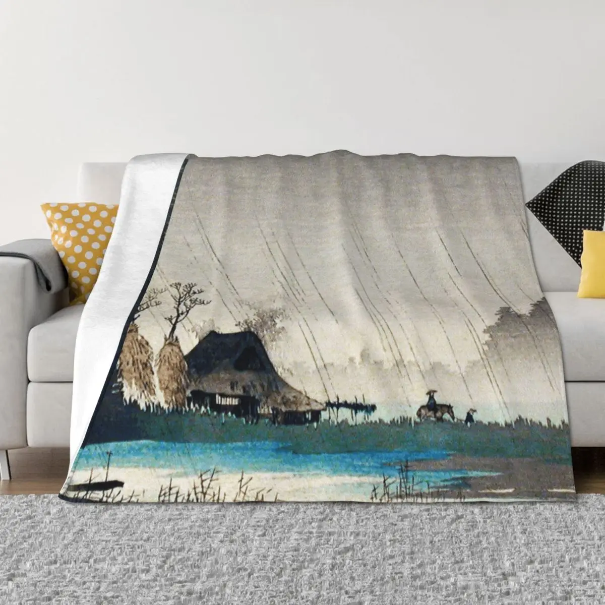 

Rain at Igusa (ca.1926–1927) print in high resolution by Hiroaki Takahashi Throw Blanket Multi-Purpose decorative Blankets
