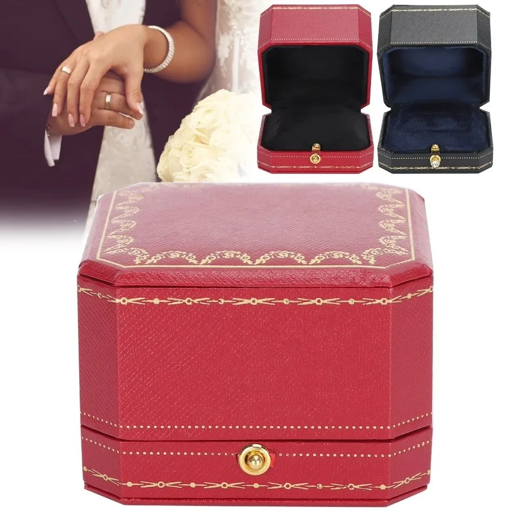 Elegant Leather Ring Box Ring Display Retro Pattern Jewelry Box Ring Gift Box Gift
