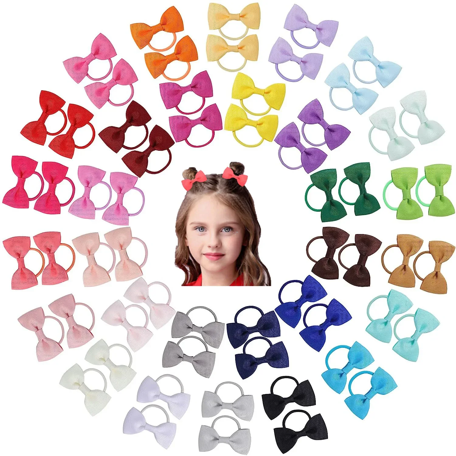 40pcs/lot Baby Girls Kids Hair Bows Ties Boutique Elastic Head Rubber Ribbon Band Newborn Toddlers Infants Children Headwear