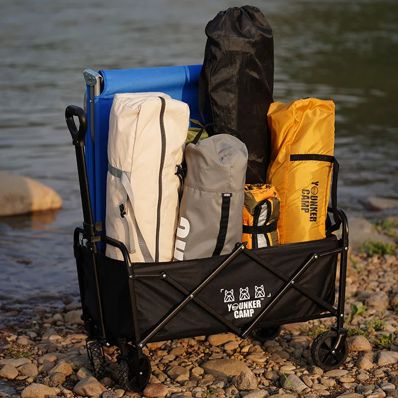 

Outdoor Camping Trolley, Folding Trolley, Large Load-Bearing Trolley, Cloth Bag Removable, Steel Tube and Oxford Cloth Material Is Sturdy and Durable.