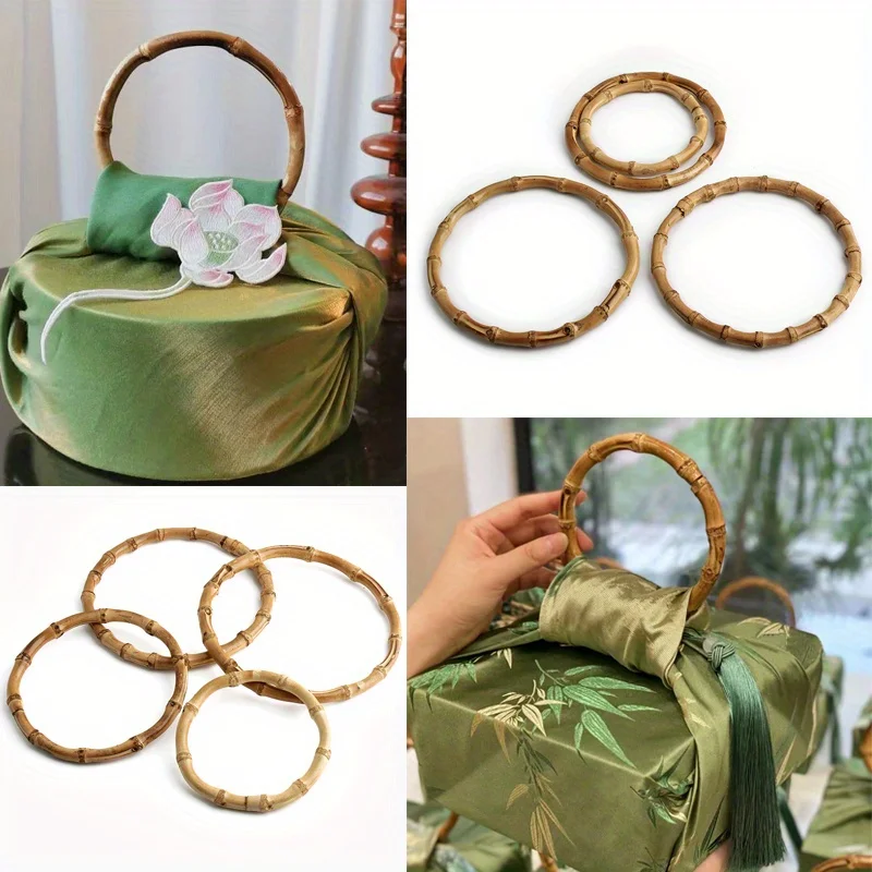 2PCS Flat Round Bamboo Bag Gift Handle DIY Accessories Round Bamboo Wallet Beach Crochet Bag Wedding Bouquet Handle