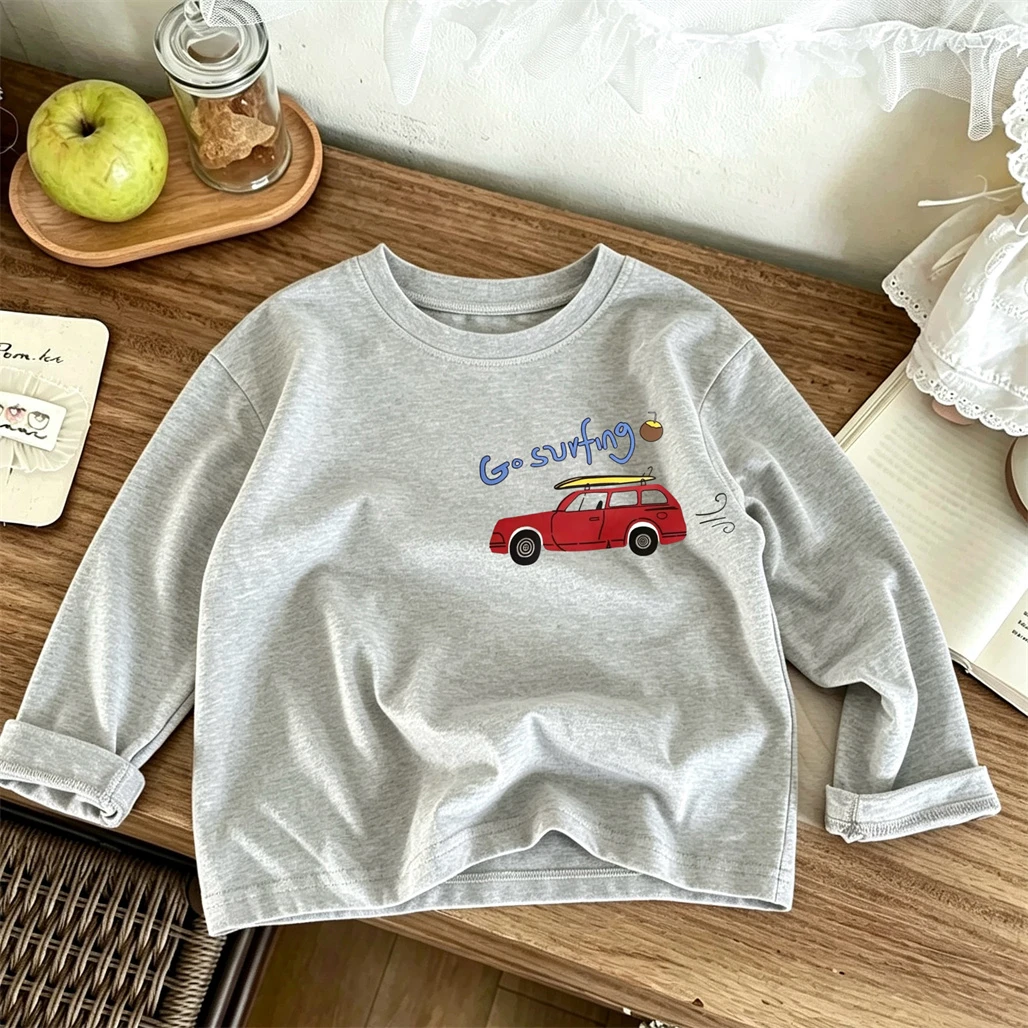 Boys Trendy Summer Little Car Double-side Print Tshirt Casual Loose Simple Tees Crewneck Base Shirt Toddler New Design Tops