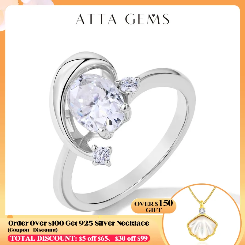 

ATTAGEMS Sparkling 1.5CT Oval Cut Moissanite Diamond Ring for Women S925 Silver 18K White Gold Plated Engagement Wedding Jewelry