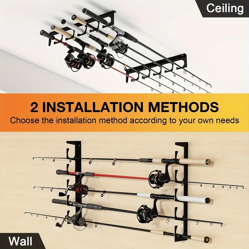 New Metal Wall Mounted Fishing Rod Bracket Storage Rack, Home Wall Ceiling Fishing Rod Fixed Storage Display Rack Organize Tools