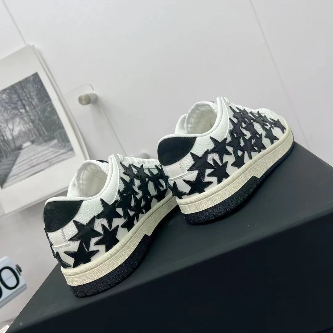 2023 High Lots Stars Embroidery Genuine Leather Shoes With Box Men Women Vulcanized Shoes Casual Sneakers Skateboard Shoes #68