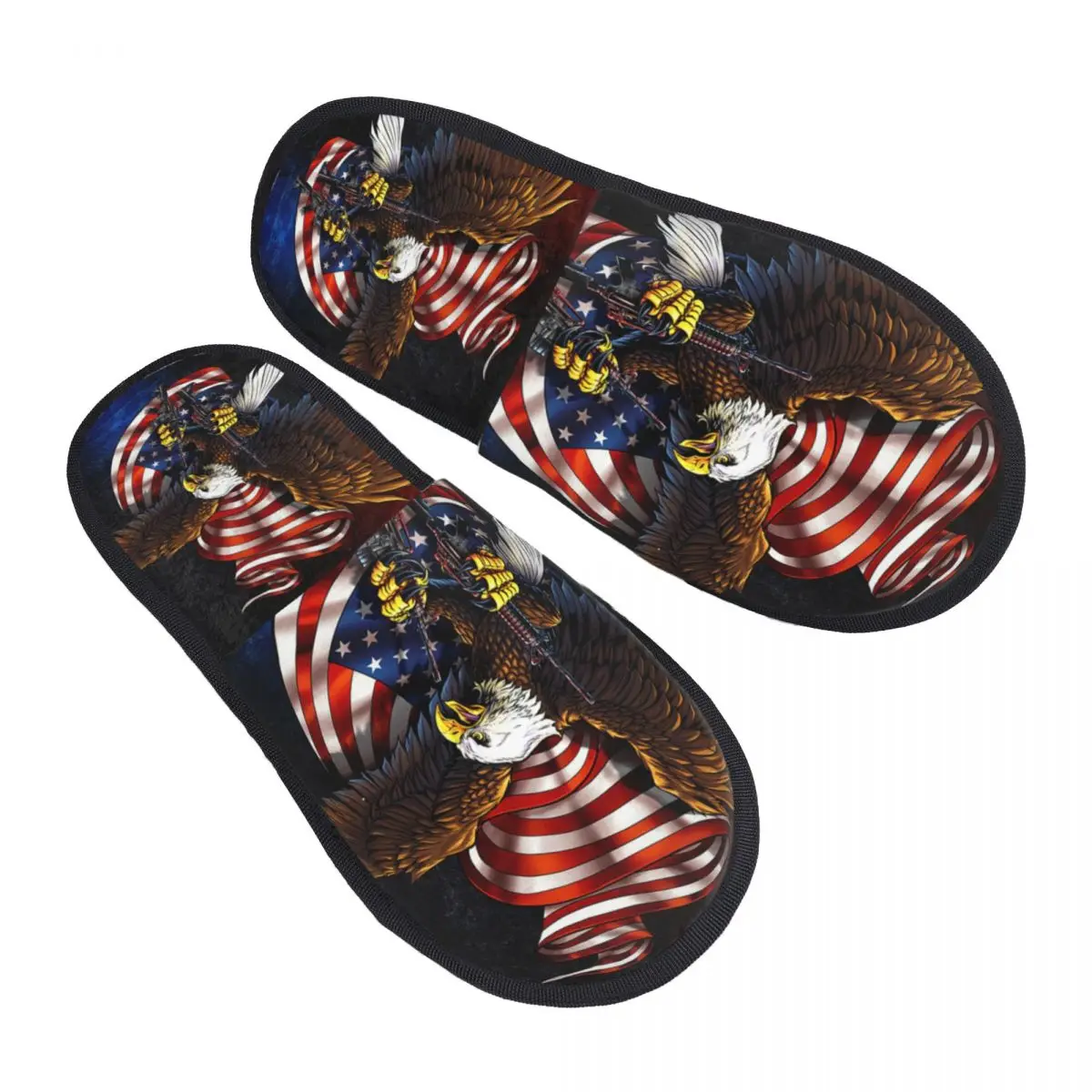 Custom Patriotic USA Flag American Eagle Memory Foam Slippers Women Soft Warm House Slippers