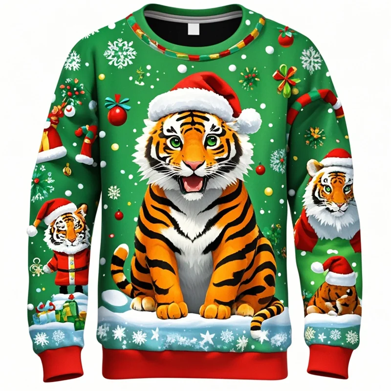 Cute Tiger Graphic Sweatshirt Kawaii Animal Ugly Christmas Sweater Casual Kids Pullovers Hip Hop Kids Tracksuit Xmas Sweaters