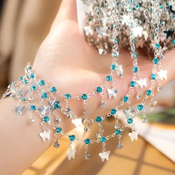 50cm 100cm Butterfly Charms Chains Blue Crystal Beaded Copper Chain For Clothing Bracelet Necklace Jewelry Making DIY Supplies
