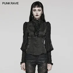 PUNK RAVE Women's Gothic Textured Glossy Gorgeous Shirts Party Club Black Tops Women Clothing