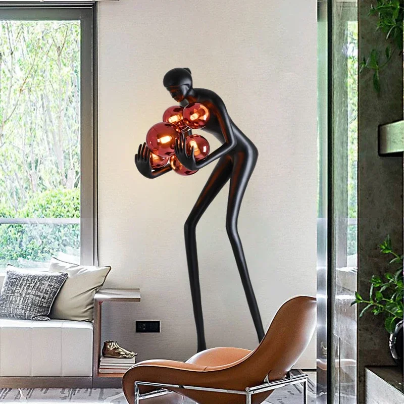 Human sculpture floor lamp humanoid ornament character female porch modern creative hotel floor art large ornament lamp