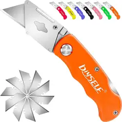 1 Pack Box Cutter Folding Utility Knife, Lightweight Box Cutters Razor Knife and 10 Pieces SK5 Blades, Sharp Box Cutter Knife fo