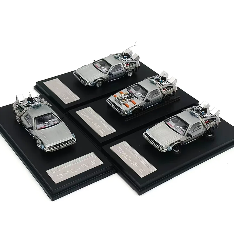 MJ 1:64 Back To The Future Time Machine DMC-12 delorean Diecast Alloy Model Car Static Collection Decorated Holiday Gifts Toys