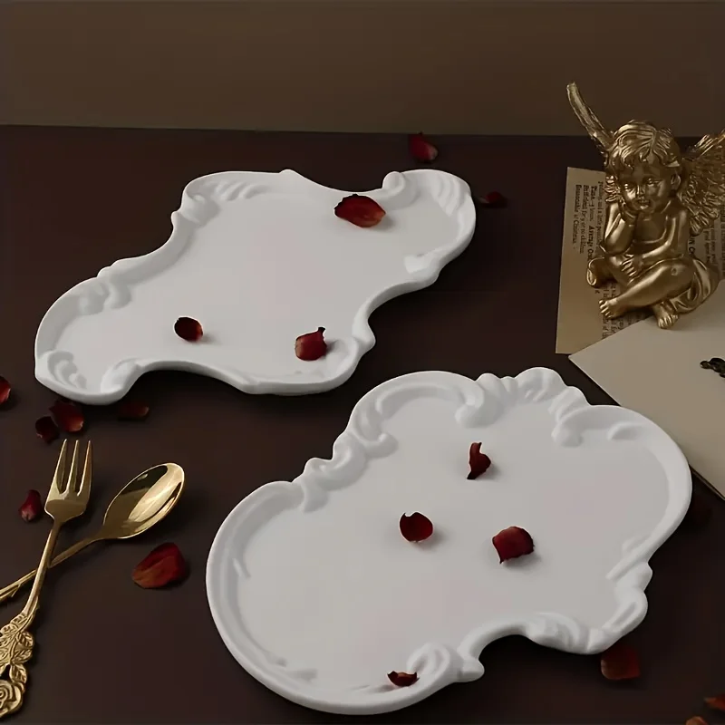 2Piece European-Style Lace Relief Tray and Plate Silicone Mold, Epoxy Resin,Plaster ,Concrete Casting Molds for Trays and Plates view 2