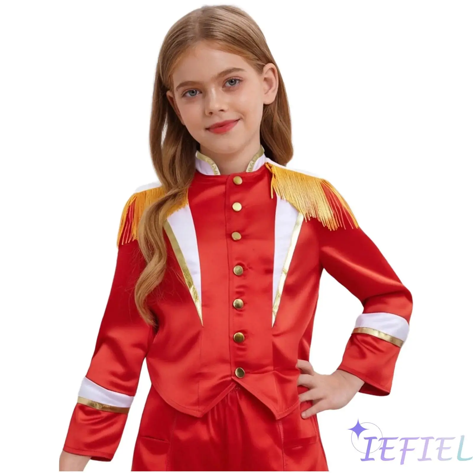 

Unisex Guard Uniform Christmas Drum Major Marching Band Tops Tassels Shoulder Long Sleeve Button Costume for Stage Performance